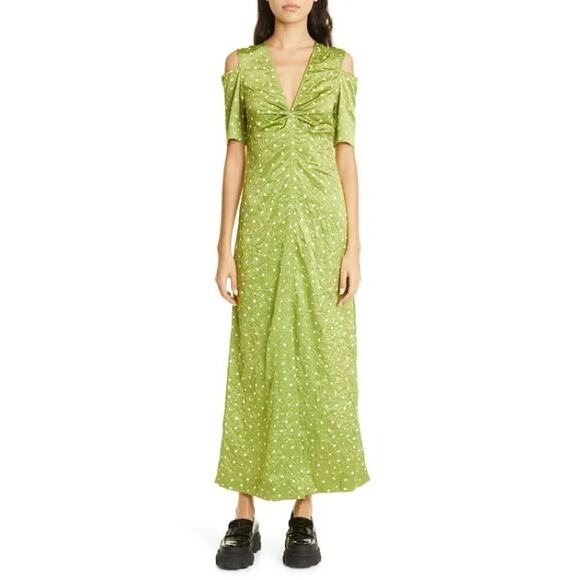 GANNI GREEN LONG POLKA DOT DRESS size  34 (US XS) - Picture 1 of 11
